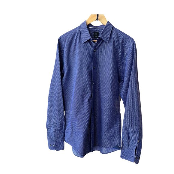 Blue Hugo Boss Men's Geometric-Print Cotton Shirt - Picture 3 of 14